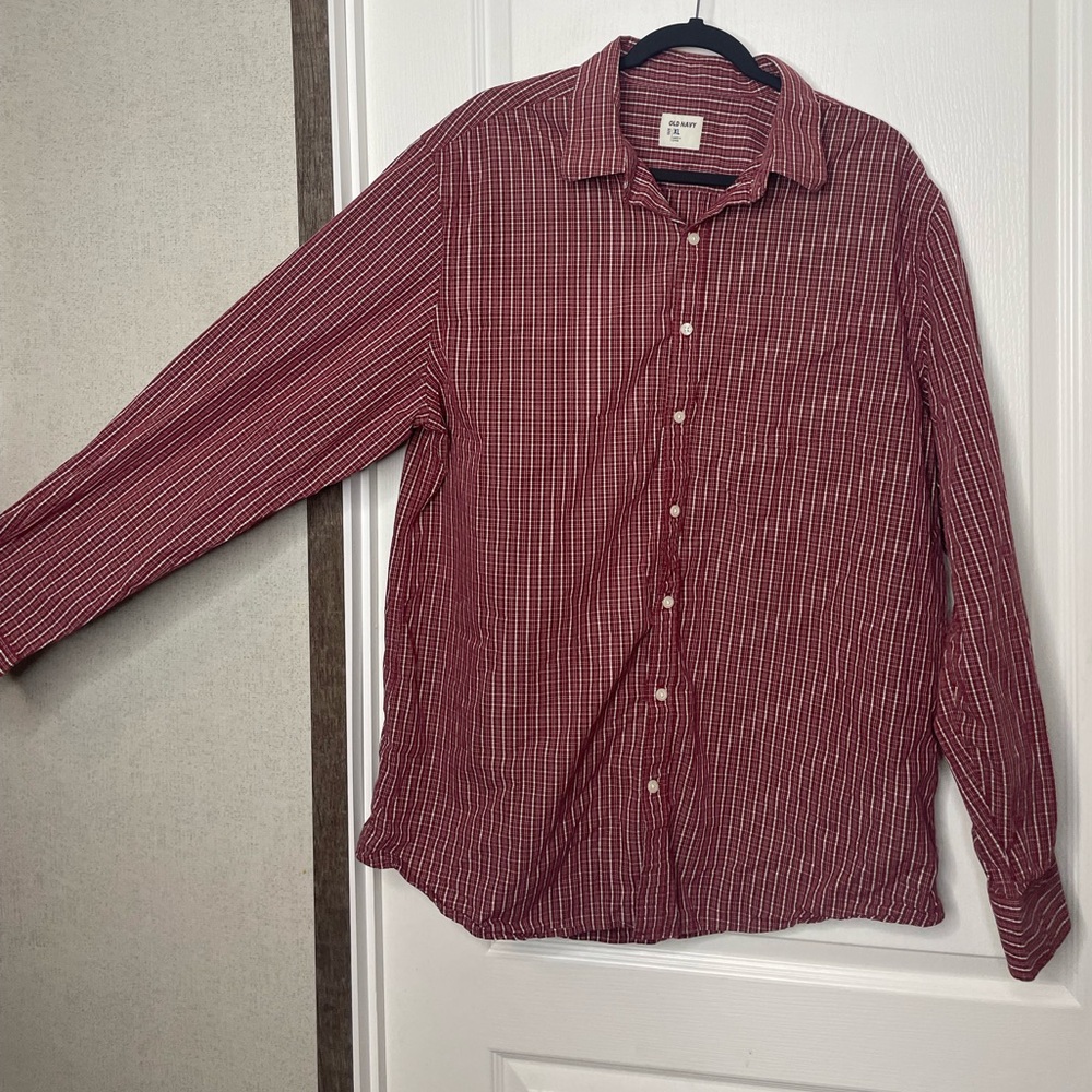 Old Navy Men's Maroon Plaid Button Down Shirt XL
